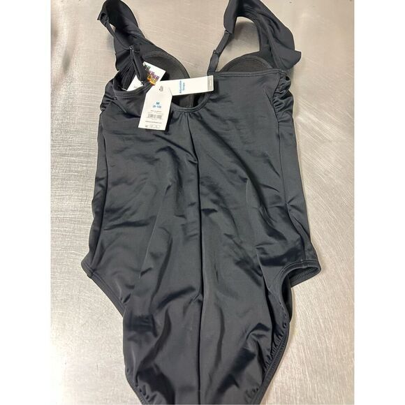 Time and Thru Women’s Ruffled Sleeve Black One Piece Swimsuit. Size M(8-10). NEW - Picture 5 of 8